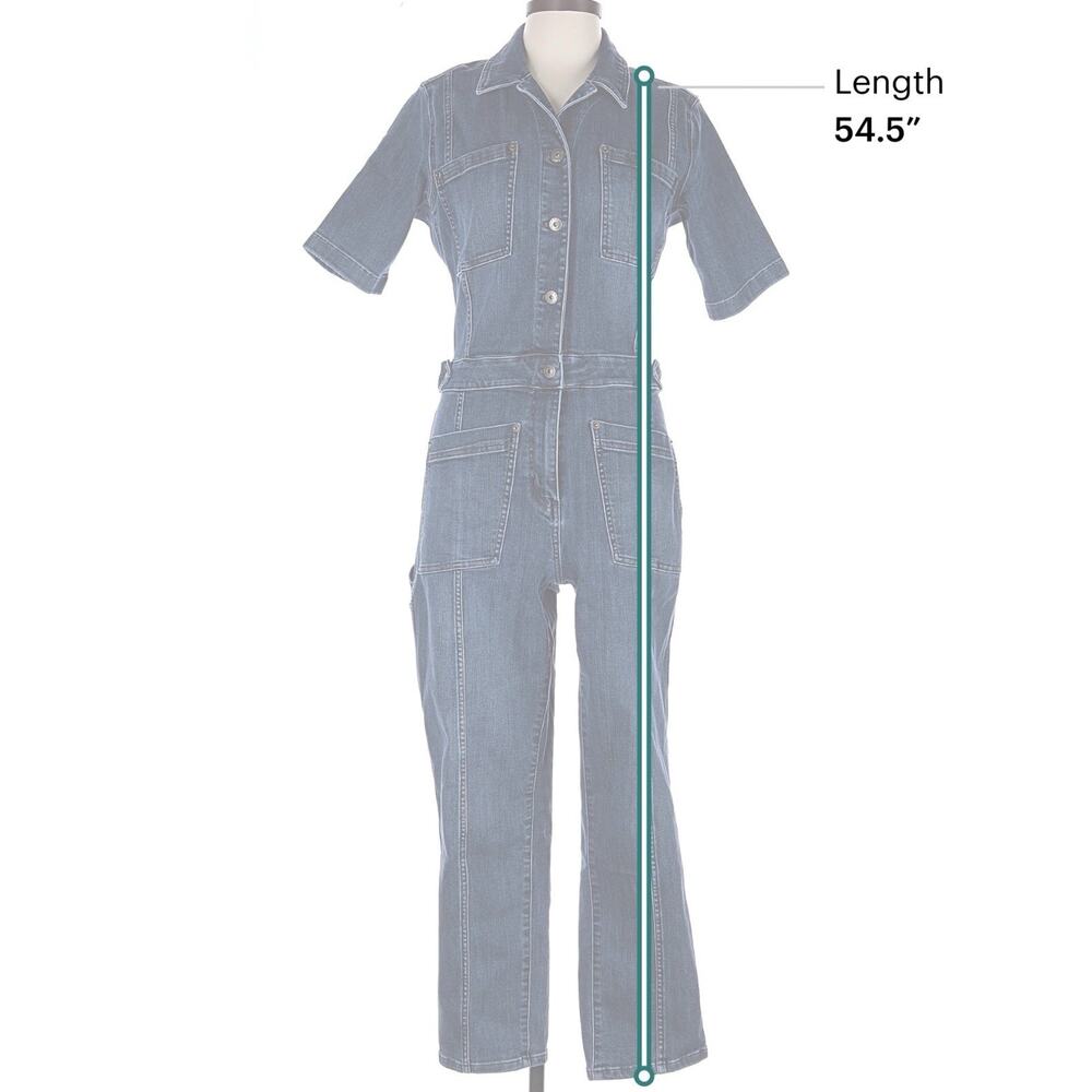 Duluth Trading Women’s Size 10 Short Sleeve Denim Jumpsuit Dark Wash Utility Bib - Picture 6 of 8